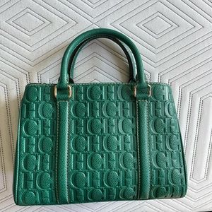 CH Carolina Herrera green logo embossed handbag